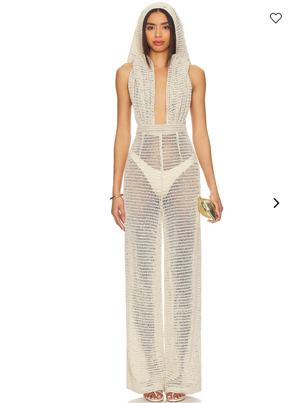 Bronx and Banco Cream Hooded Crochet Jumpsuit
